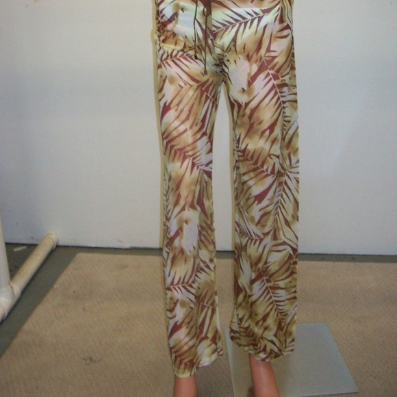 Sauvage Brown/Tan Leaf Pattern Pants Cover-Up Sm - Picture 2 of 5